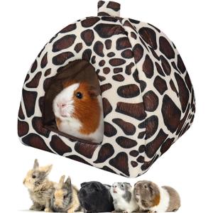 Guinea Pig Bed Rabbit Hideout Warm Fleece Cuddle Cup Washable Winter Sleeping House for Small Pet/Ferret/Chinchilla/Bunny (Leopard Print Style)