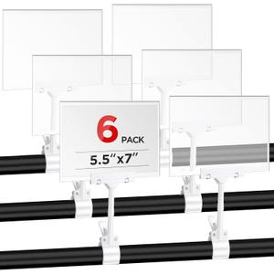 7 x 6 Pcs Acrylic Clip on Sign Holders 5.5 x 7 Inch Retail Store Sign Display Price Label Clips Plastic Double Head Swivel Signage with Card Clamp Hanging Signage for Clothing Supermarket Business