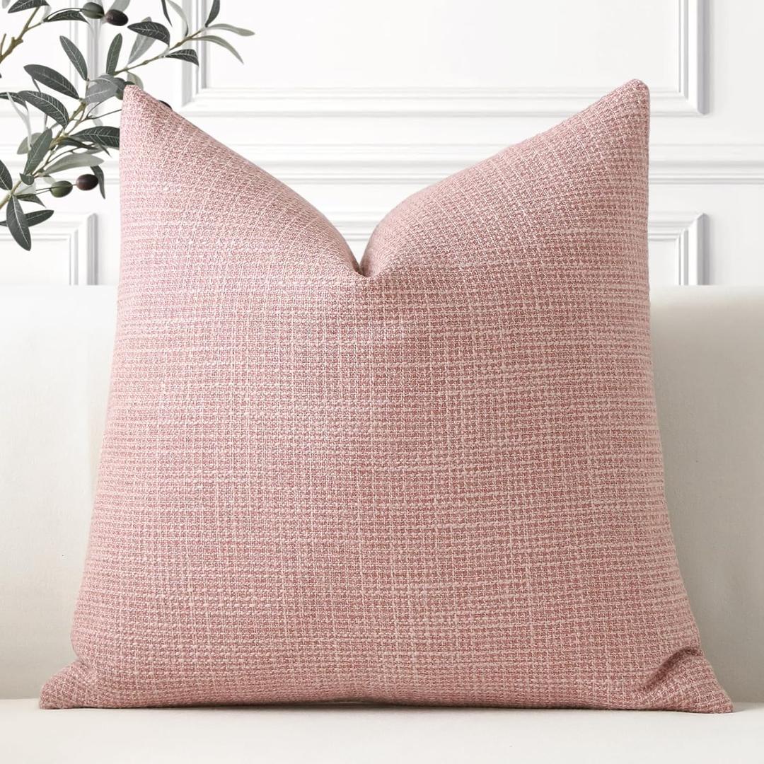 OTOSTAR Linen Throw Pillow Cover Set of 1 Decorative Square Pillowcases Cushion Covers 16x16 Inch for Home Decor Sofa Bedroom Car 40 x 40CM Pink