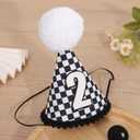 YOUAME Two Fast Birthday Hat for Boys - Race Car Second Birthday Cone Hat, 2nd Year Party Crown, Racing Car Cake Smash Photo Props, Fast Theme Party Decorations in Black and White Checkered Pattern