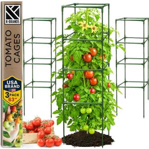 Tomato Cage Square - Large Trellis Stakes and Plant Support Structures for Vegetables and Climbing Plants - Tall Tomato Cages for Garden, Pots, Raised Garden Bed Outdoor Supplies (3 Pack - Up to 63")