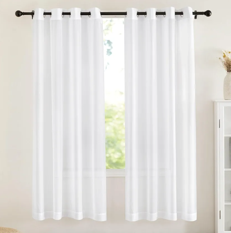 NICETOWN Sheer Curtains Panel 72" Long - Ring Top Window Treatment Sheer Voile Drapes for Bedroom/Living Room (White, Set of 2, W54 x L72)