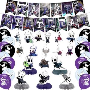 Hollow Anime Knight Birthday Party Decorations,Hollow Game Knight Party Supplies Cartoon Banner Swirls Table Centerpieces Set for Cartoon Parties Decorations