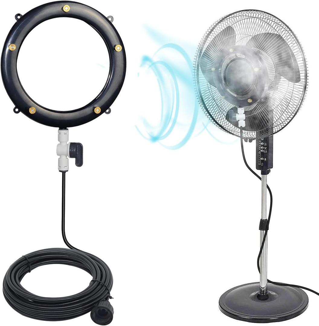 Tesmotor Fan Misters for Cooling Outdoor, Misters for Outside Fans - 19.6FT Misting Line + 5 Brass Nozzles with Water Control Valve (Fan Not Included)