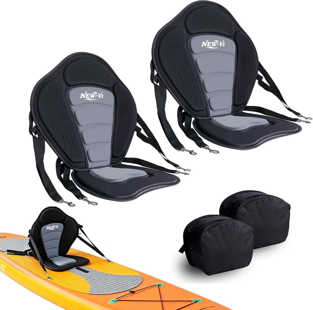 NEW-Vi Universal Deluxe Detachable Kayak Seat Paddle Board Seat Canoe Seat Kayak Seats with Back Support, 4 Adjustable Straps High Back Support, Form-Fitting for Kayaks SUP Fishing Boat Rowboat, 2 Pack