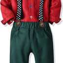 SALNIER Toddler Boy Suit Baby Boys Wedding Dress Outfit Formal Gentleman Clothes Set Dress Shirt Bowtie Suspenders Pants (3T, Red)