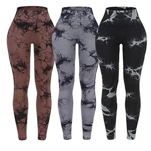 OVESPORT 3 Pack Tie Dye Seamless High Waisted Workout Leggings for Women Scrunch Butt Lifting Yoga Gym Athletic Pants, Large