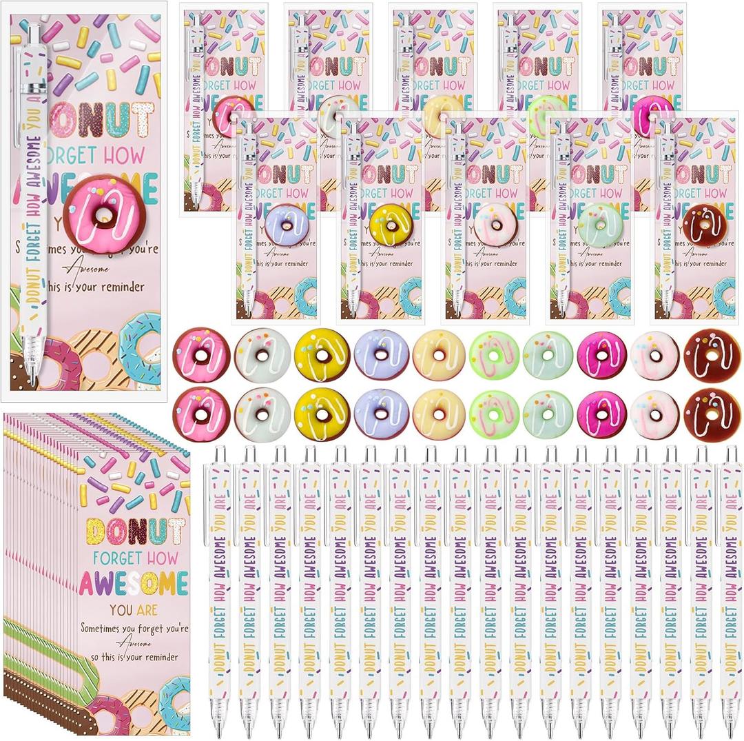 TecUnite 40 Sets Donuts Gifts Bulk Graduation Employee Coworker Appreciation Team Inspirational Donuts Pen Stress Ball Awesome Card Nurse Teacher Volunteer Funny Office Staff Gifts