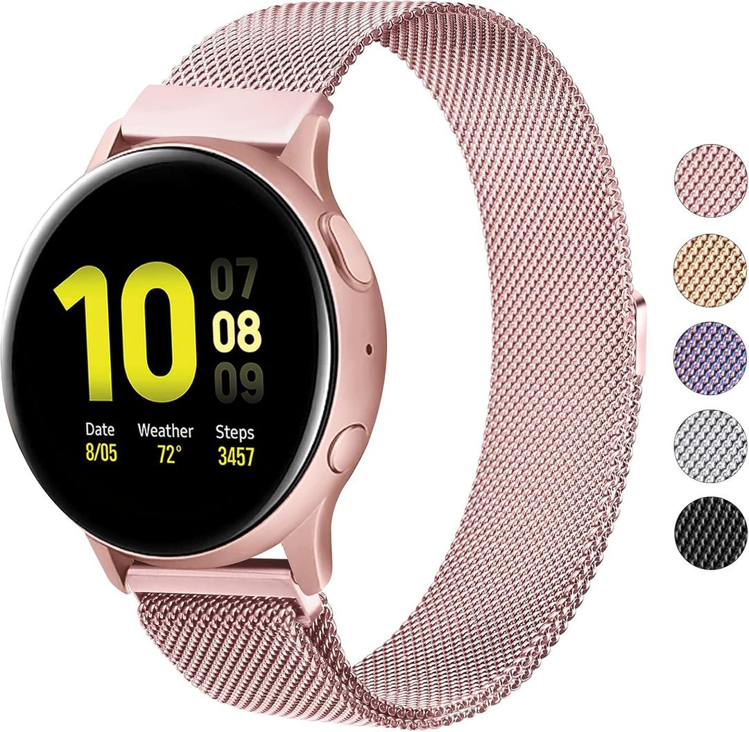 Wanme Metal Bands for Samsung Galaxy Watch Active 2 Band, Galaxy Watch 4 / Galaxy Watch 4 Classic, Galaxy Watch 5 / 5 Pro Bands, Galaxy Watch 3 41mm / Galaxy Watch 42mm, 20mm Stainless Steel Replacement Strap for Galaxy Active 2 Bands Women Men