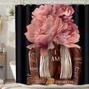 MESHELLY Pink Black Girl Shower Curtain 60Wx72H, Black Woman Peony Floral Quotes Girly Bathroom Curtain Set, African American Shower Curtain Set, Inspirational Modern Afro Bathroom Decor 12 Hooks