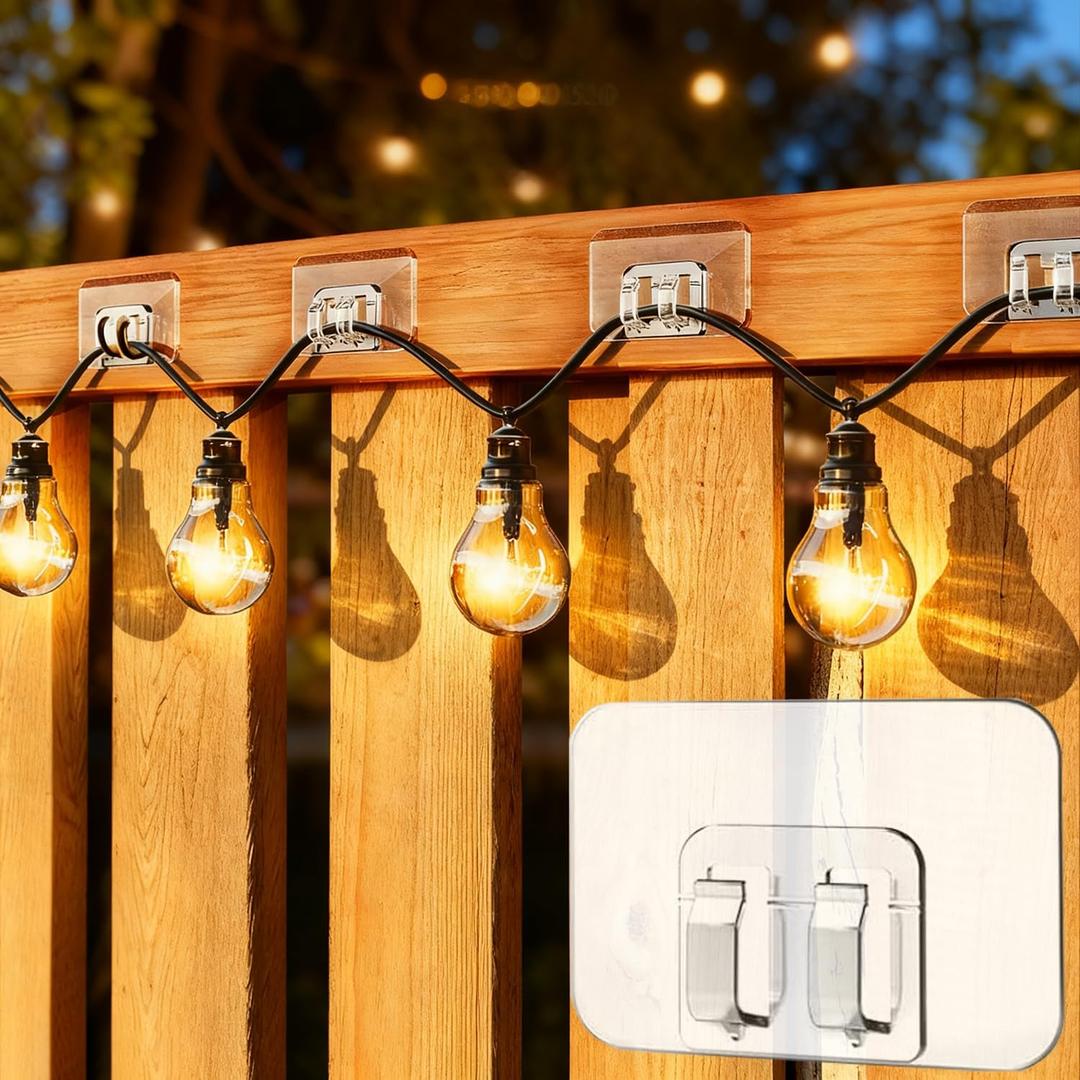 100Pcs Plastic Hooks for Outdoor String Lights Command Cable Clips Hooks Damage-Free Wall Clips for Hanging Light Strings and Cables Ideal for Christmas Decorations and Cable Accents