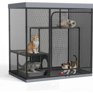 Catio Outdoor Cat Enclosure 50" High Cat Playpen for Multiple Cats, LitaiL 3-Tier Portable Cat House with Mesh Kitten Cats Tent, Outside Cat Cage with Perches for Patio Deck Balcony Large Cat Kennel