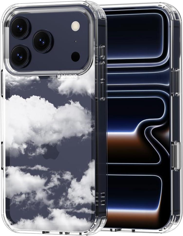MOSNOVO for iPhone 17 Pro Case | Military Grade 6.6ft Drop Tested | Camera Control | Clear with Cloud Design