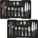2 Pack Silverware Organizer, Expandable and Adjustable Kitchen Utensil Drawer Organizer, Plastic Cutlery Holder with Multiple Compartments,Cutlery Holder,for Spoons Forks Knives,Black,UAFD012B