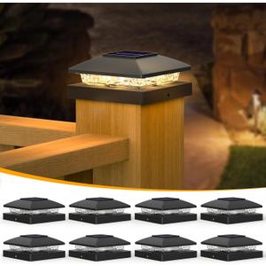APONUO Solar Post Cap Lights for 4x4 Posts, Bright Warm White LED Post Cap Lights Solar Powered, IP64 Waterproof & All-Night Lighting, Black 8 Pack  Deck, Fence, Patio Light (Easy Install) APONUO Solar Post Cap Lights for 4x4 Posts, Bright Warm White LED Post Cap Lights Solar Powered, IP64 Waterproof & All-Night Lighting, Black 8 Pack  Deck, Fence, Patio Light (Easy Install)