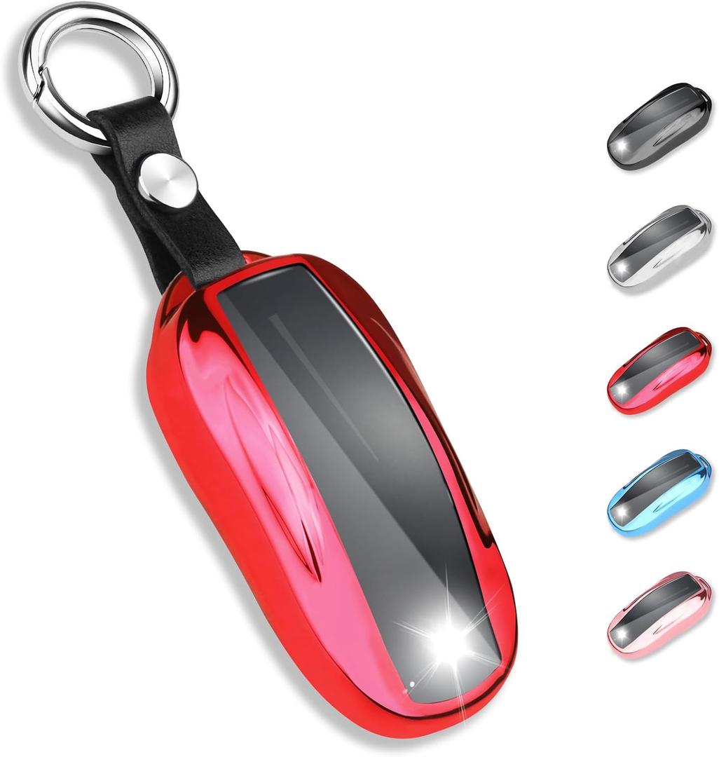 QBUC for Tesla Key Fob Cover with Keychain Soft TPU Protection Case Compatible with Tesla Model X (Red)