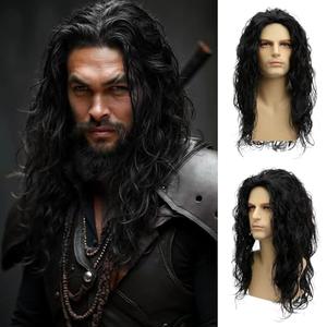 Amazon.com : Sallcks Mens Long Curly Black Wig Middle Part Synthetic Cosplay Costume Halloween Wig for Male Guys : Beauty & Personal Care