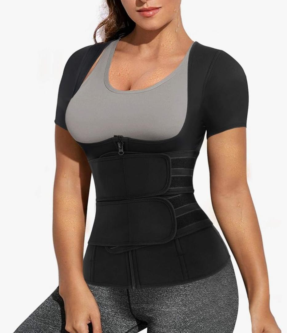 Eleady Women Waist Trainer Corset Trimmer Belt Neoprene Sauna Sweat Suit Zipper Body Shaper with Adjustable Workout Tank Tops. 2XL