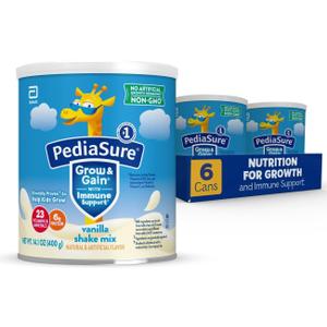 PediaSure Grow & Gain with Immune Support Shake Mix Powder, 23 Vitamins & Minerals, 6g Protein, Non-GMO, Gluten-Free, Kids Nutrition, Vanilla, 14.1 oz Can, Pack of 6-48 servings, EXP 1/DEC/2026