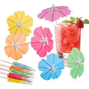 Drink Umbrellas - 100 Count Mini Paper Umbrellas for Cocktail, Floral Umbrella Toothpicks, Decorative Fancy Cocktail Picks, Luau Party Decorations, Hawaiian Drink Garnish, Tropical Tiki Dcor
