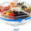 Rotating Serving Tray with Lid with 5 Removable Compartment, Plastic Chilled Veggie Platter,Cold Food Buffet Server for Fruit, Vegetable, Appetizer, Shrimp,Clear Organizer Tray Platter