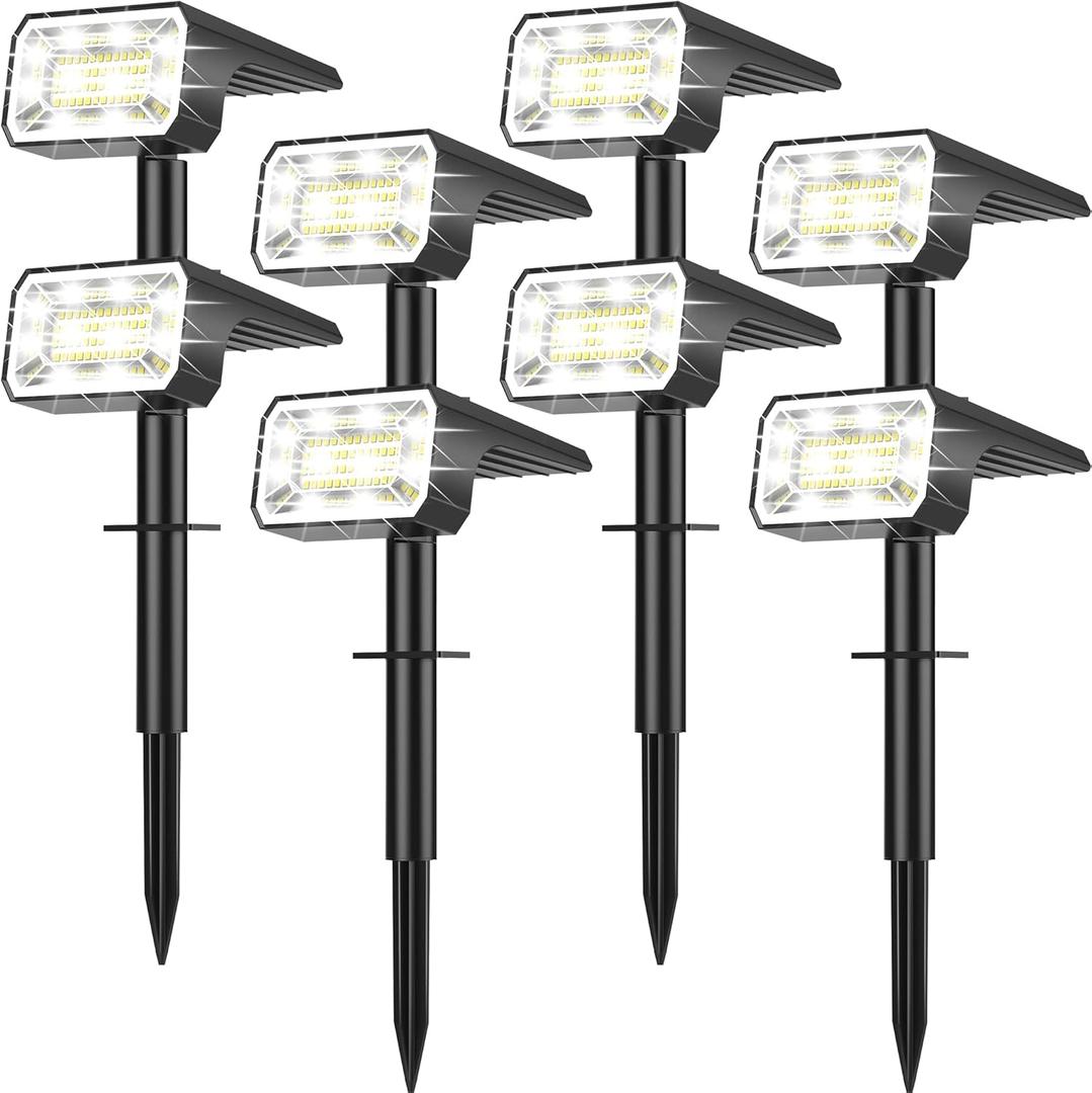 Solar Spot Lights Outdoor Waterproof IP65, [8 Pack/100 LED/4 Modes] 2-in-1 Solar Landscape Spotlights, Auto On/Off High Lumens Spot Lights for Yard Garden Pathway(Cool White)