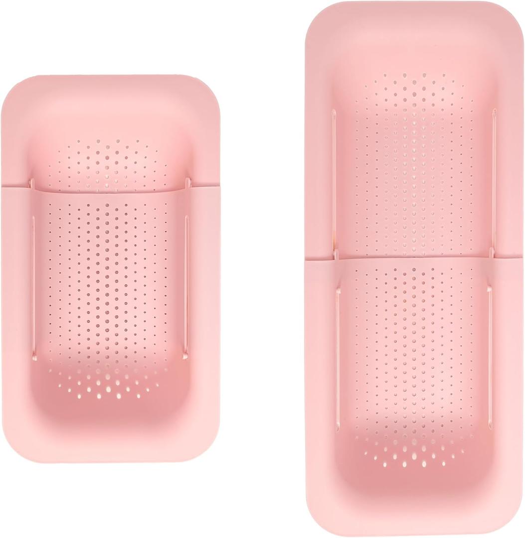 Paris Hilton Over the Sink Expandable Colander, Extendable Strainer, Adjustable from 14.5 inches to 19.5 inches, Fits most kitchen sinks, Made without BPA, Pink