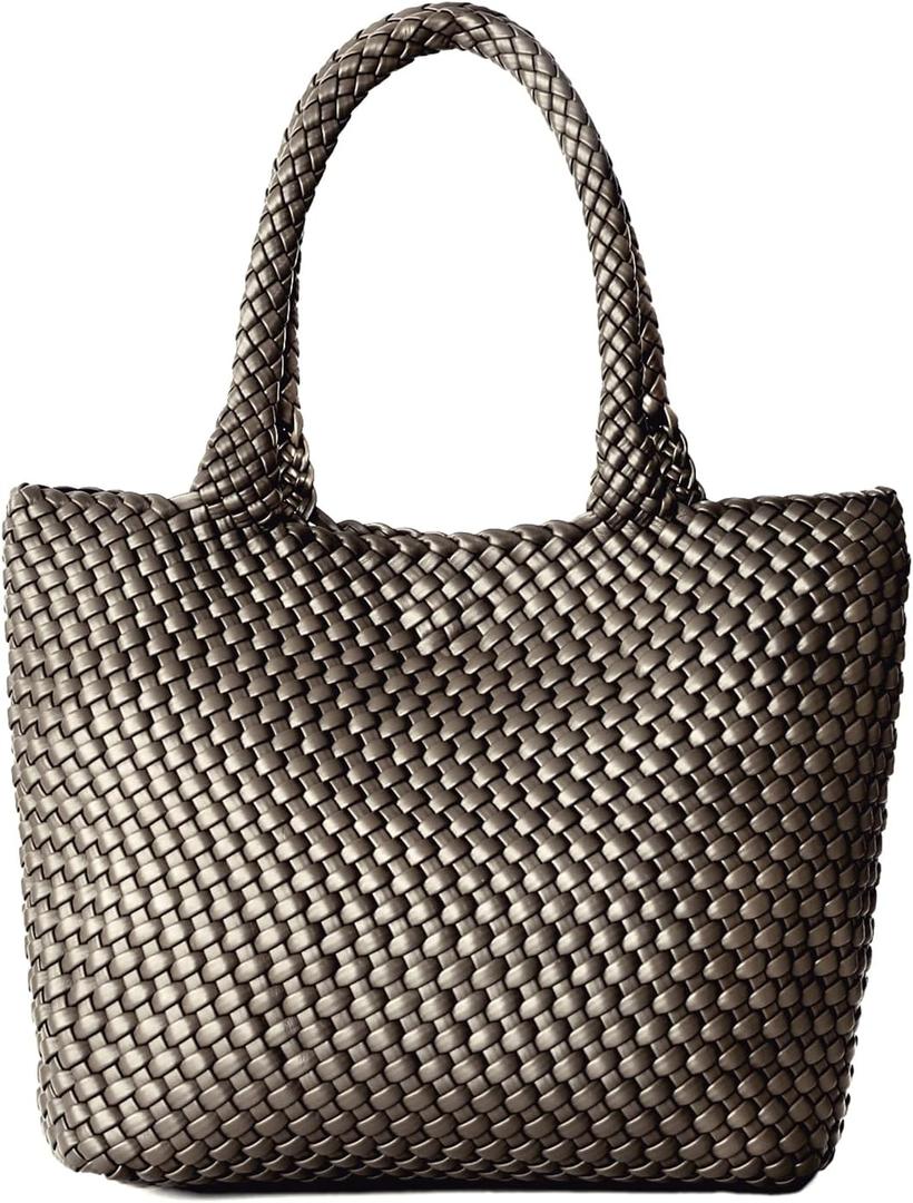 Woven Tote Bag for Women, Fashion Woven Bags for Women Vegan Leather Shoulder Handbags Large Summer Beach Travel Bag