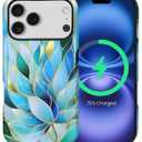for iPhone 17 Pro Case for Women Girl Men Boy, Compatible with MagSafe, Shockproof Soft Silicone & Hard PC Shell Protective Case for iPhone 17 Pro - Cyan Glass Flower