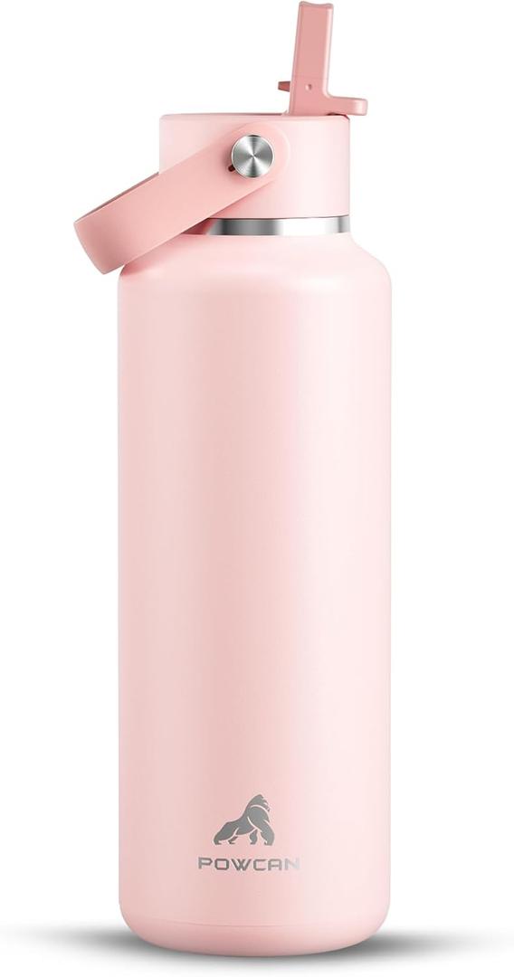 POWCAN 18 oz Water Bottle Insulated: Leakproof, Cold for 24H, CupHodler Friendly, Lid with Straw and Handle, Lightweight, Stainless Steel Water Bottle Kids for Camping, Gift for Girls (Cotton Candy)