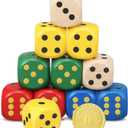 Poen 10 Pcs Wooden Dice Set 30mm 1.18 Inches D6 Large Jumbo 6 Sided Game Dice Bulk with Numbers 1-6 Round for Table Board Games Party Favors (Multicolor)