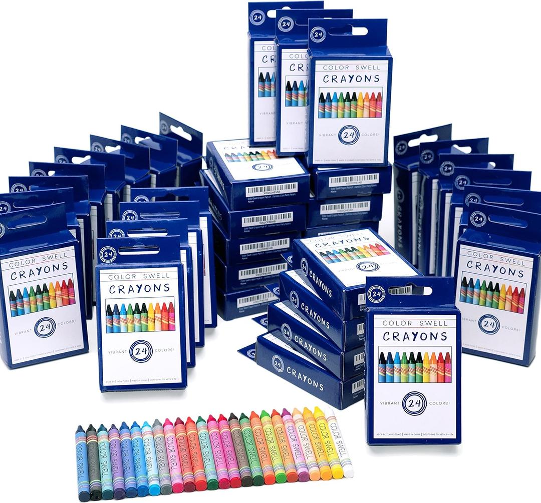 Color Swell Bulk Crayon Packs - 36 Boxes of 24 Vibrant Colored Durable Bulk Crayons of Teacher Quality for Classroom and Home