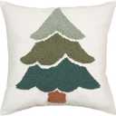 GEEORY Christmas Pillow Covers 18x18 Inch, Embroidered Xmas Tree Throw Pillows Farmhouse Winter Holiday Decor Cushion Case for Sofa & Bed Home Decorations (Green) GX003-1-18 Pack of 2