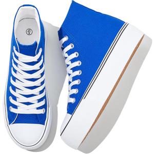 Waluzs Platform Sneakers for Women Womens Fashion High Top Sneakers Women's Canvas Platform Shoes Casual Lace Up Tennis Shoes (6, Dark Blue)