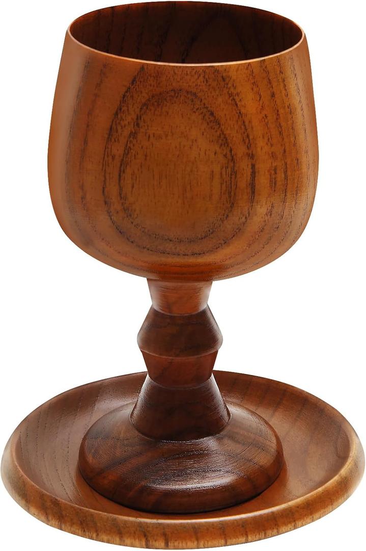 TALPGOD Handmade Wooden Communion Chalice Cup with Tray  Vintage Goblet Wine Cup for Christian Church Ceremony (5.1 Inches)