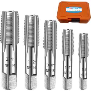 5-Piece NPT Pipe Tap Set, 1/8", 1/4", 3/8", 1/2", 3/4" NPT Tap Set Carbon Steel Hand Threading Plumbing Tap Set for Accurate Threads, Assorted Plumbers Mechanics DIY Thread cutting tools