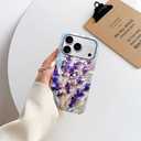 Case Compatible with iPhone 17 Pro,Glossy Hybrid 2-Layer Hard Shell,Shockproof Soft for Girl Women,Lavender Flower Purple Stained Glass