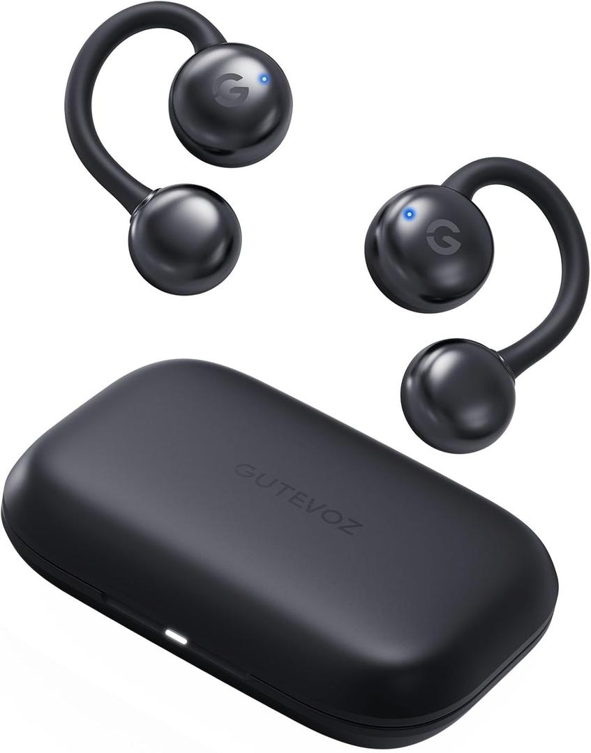 Q87 Open-Ear Headphones, IPX4 Sweatproof, LED Lights,Rotatable Ear Hooks, 8H Playtime + 35H with Charging Case, Multipoint Connection,Bluetooth 5.3 Earbuds for Sport,Running,Workout Fitness