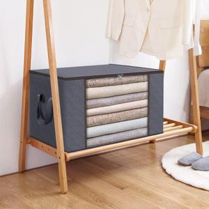 Foldable Storage Bag with Handles, 90L Large Clothes Storage Box for Blankets Pillows Bedding, Collapsible Fabric Organizer Container for Wardrobe Closet, Gray