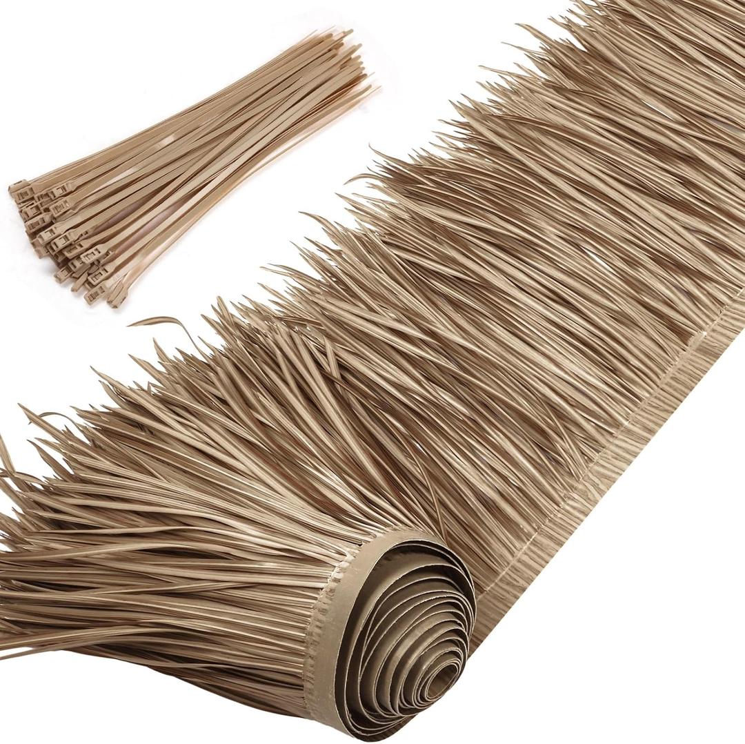 Yilloog Palm Thatch Roll Palm Thatch Runner Roll Mexican Style Straw Roof Panels Tiki Hut Palapa Straw Roofs Duck Blind Grass for Tiki Bar Hut Garden Patio(8 M/ 26.3 ft,Gray Brown)