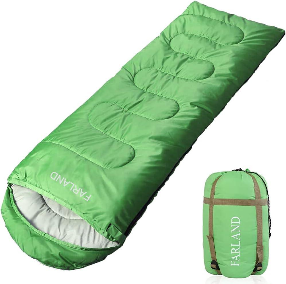 FARLAND Sleeping Bags 30 for Adults Teens Kids with Compression Sack Portable and Lightweight for 3-4 Season Camping, Hiking,Waterproof, Backpacking and Outdoors (Medium(87"x 29.5"), Green (R Zip))