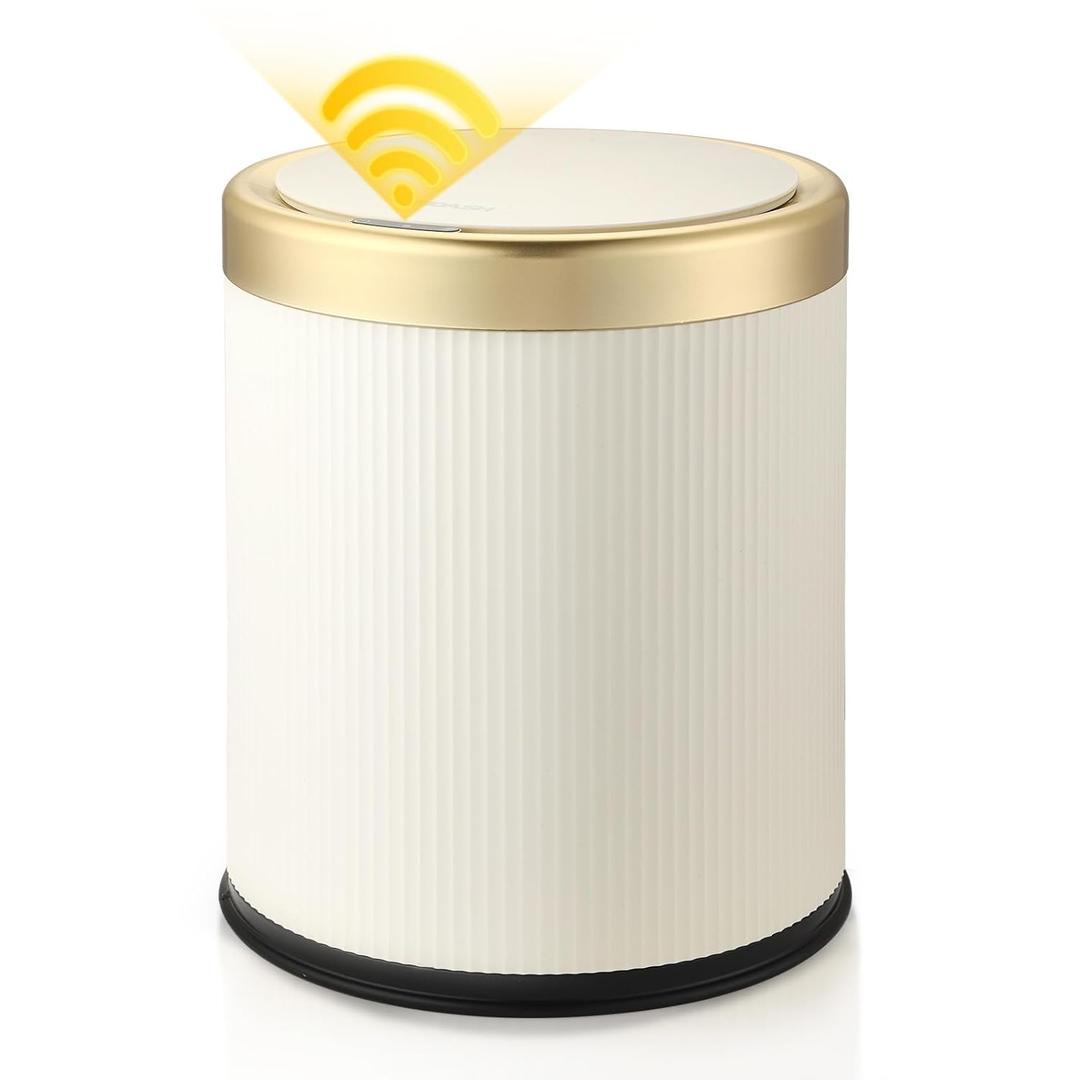 Automatic Motion Sensor Bathroom Trash Can with Lid, 2.8 Gallon Touchless Trash Garbage Bin Small Mini Trash Cans Trashcan -White