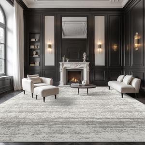 Washable Rugs 8x10 for Living Room - Stain Resistant Non-Shedding Modern Abstract Area Rug, Soft Thin Indoor No Slip Carpet for Bedroom, Dining Table, Home Office - Charcoal Grey (8'x10')