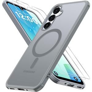 for Samsung Galaxy A16 5G Case with 2X Screen Protector, Magnetic Military Grade Shockproof Case Translucent Back Slim Rugged Bumper Cover for Galaxy A16 5G Phone Case-6.7 inch, Grey (Gray)