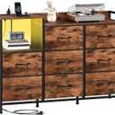 Somdot Dresser with Charging Station and Open Shelves,Dresser for Bedroom with 8 Drawers,Storage Cabinets Organization Units for Living Room,Hallway, Sturdy Metal Frame,Wood Top,Wood Grain Print, 11.4"D x 39"W x 27.8"H