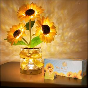 Sunflower LED Lamp,USB Rechargeable Touch Night Light, 3 Color Stepless Dimmable,Small Battery Flower Decor for Bedroom, Restaurant, Bar  Birthday, Mothers Day,Wedding Gifts for Women,Mom