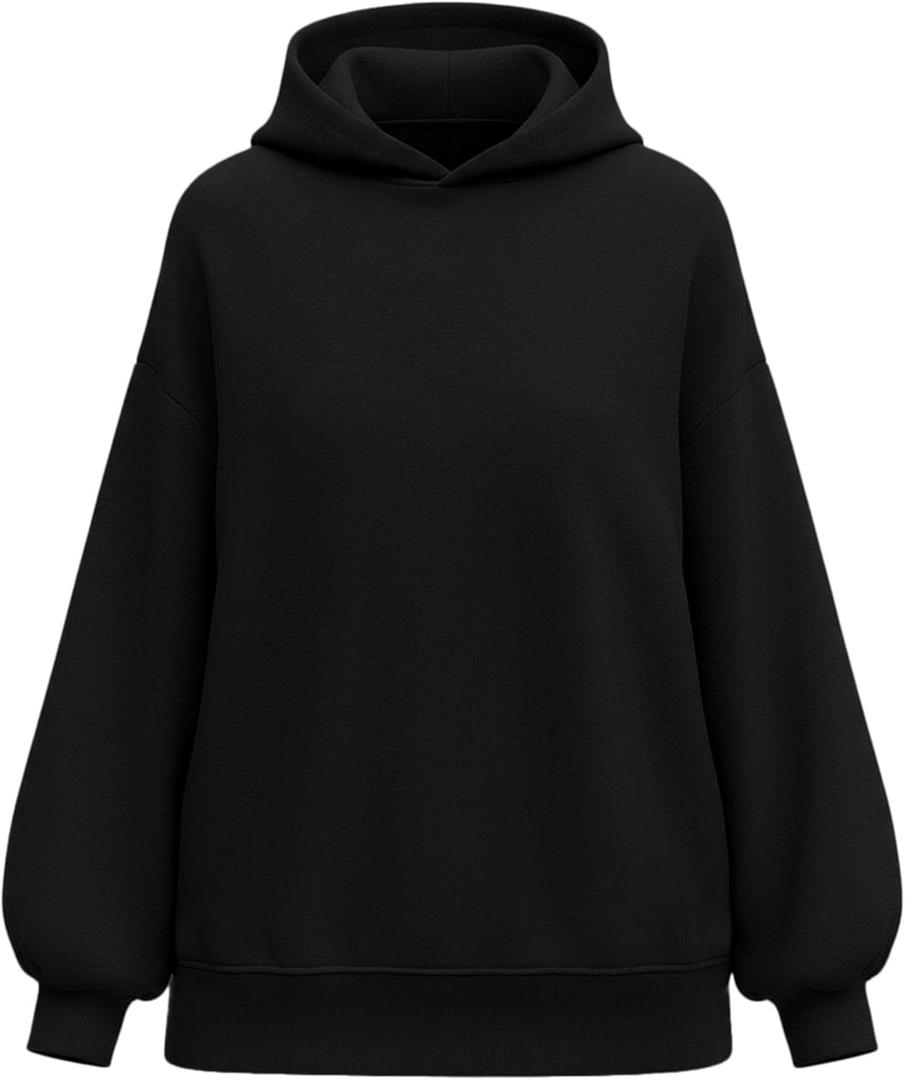 PRETTYGARDEN Hoodies for Women Oversized Pullover Sweatshirts Ruched Long Sleeve Casual Tops Spring Fall Fashion Y2K Clothes (Black, Medium)