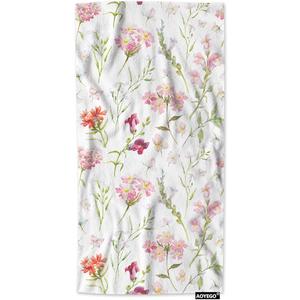 AOYEGO Floral Hand Towel Watercolor Wild Flower Botanical Plant Leaves Spring Pink Green White Decorative Soft Highly Absorbent Bath Towels Home Hotel Spa Bathroom Towel 15x30 Inch