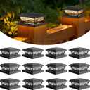 Brightever 4x4 3.5x3.5 Solar Post Cap Lights, 12-Pack Solar Powered Fence Post Light Outdoor Waterproof for Vinyl/Wooden Post, 2 Modes(Warm/Cool Light), Black Solar Deck Post Lights for Patio, Porch