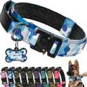 Premium Tactical Dog Collar - Adjustable Military Heavy Duty Dog Collar for Medium Large Dogs - Durable Metal Buckle Dog Collar with Leather Control Handle and Soft Comfortable Padding
